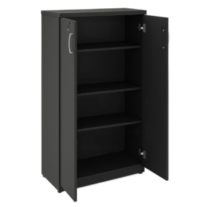Armário Alto Fechado com Portas e Prateleiras Internas – MDP Preto - 26031