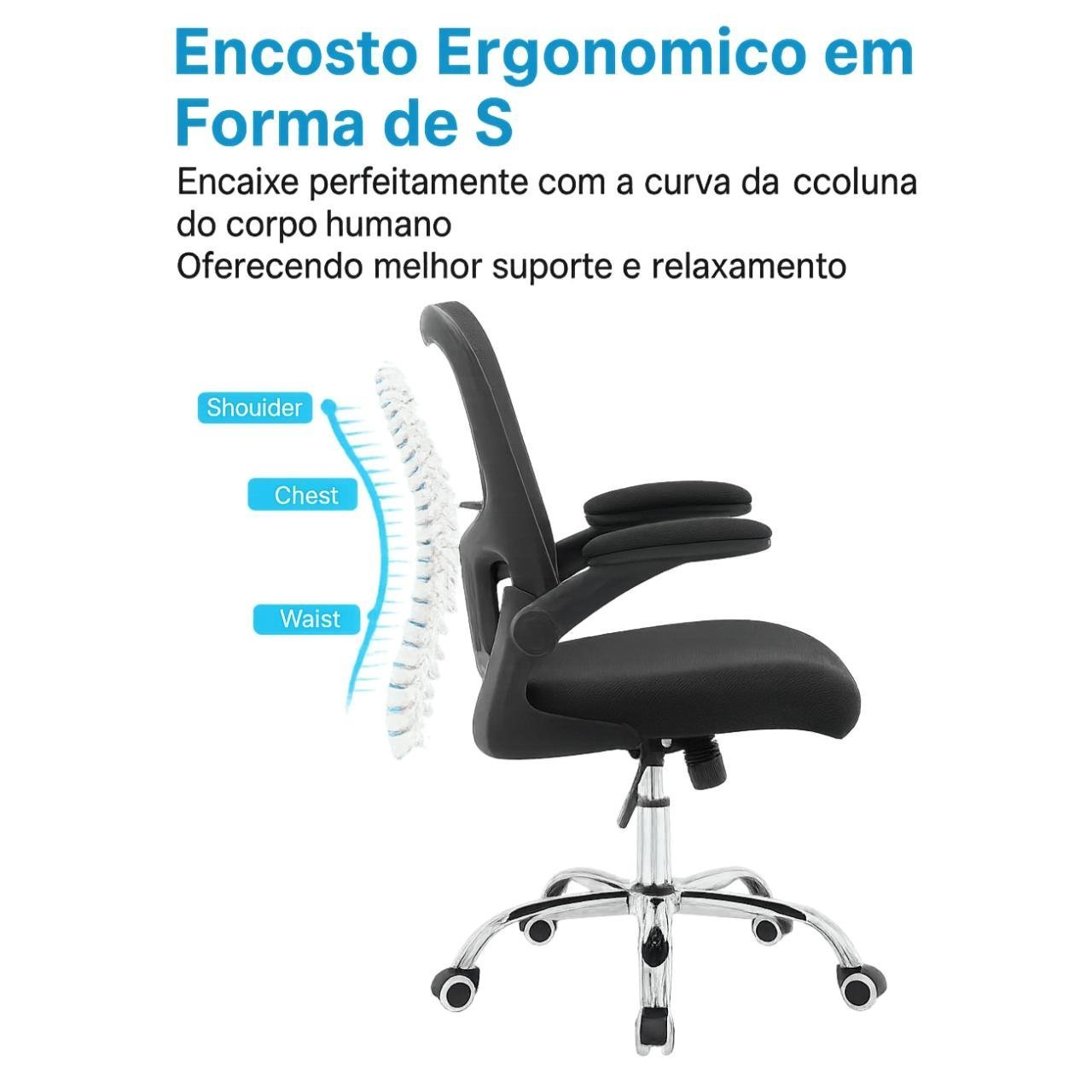 Cadeira de Escritório Tela NYO - Cor Preto - 20097 - Imagem 5