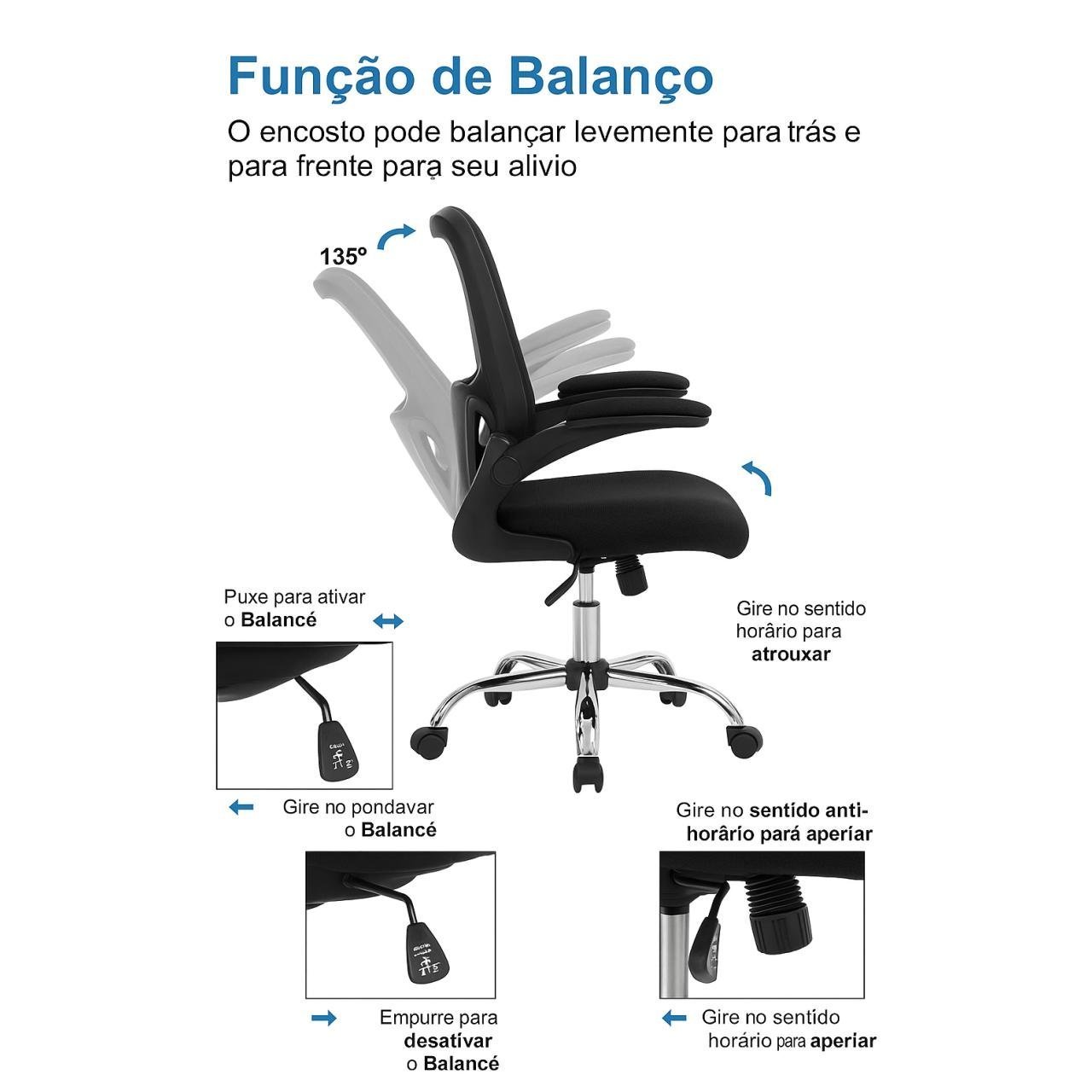 Cadeira de Escritório Tela NYO - Cor Preto - 20097 - Imagem 3