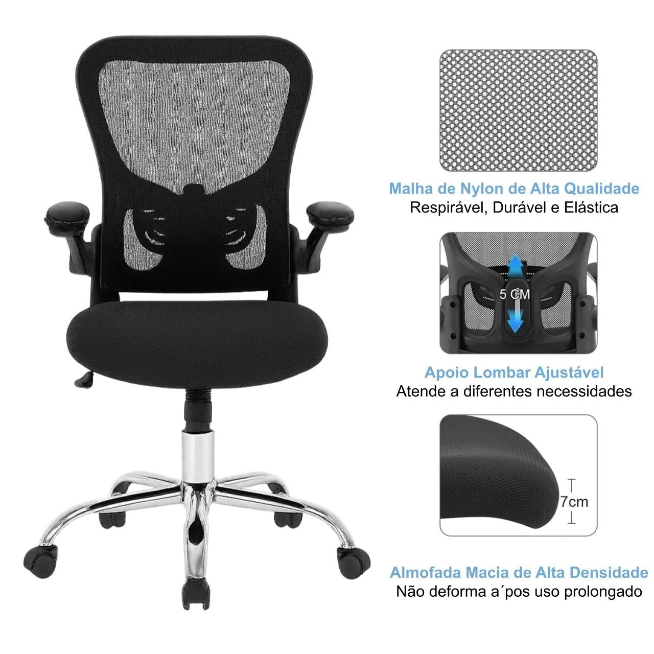 Cadeira de Escritório Tela NYO - Cor Preto - 20097 - Imagem 6