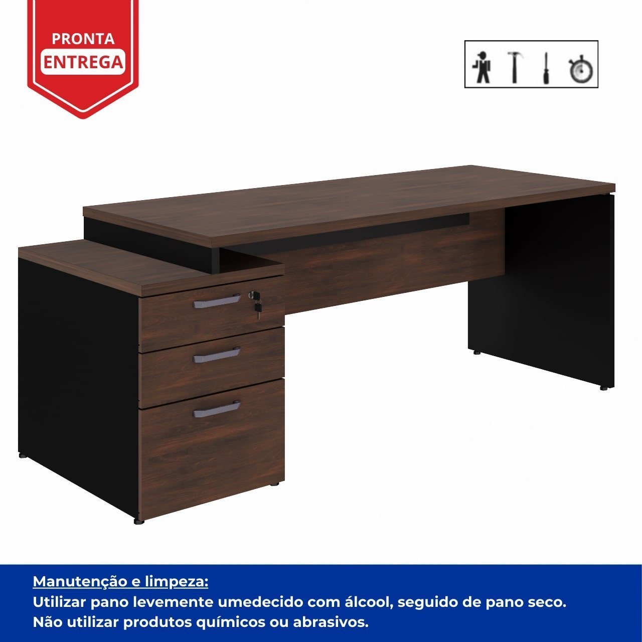 Mesa PEDESTAL RETA c/ VIDRO - 1,92X0,70m MARSALA / PRETO - 23500 - Imagem 3