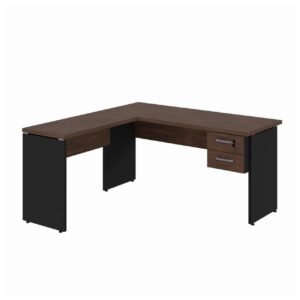 Mesa em "L" (Mesa 1,50m + Mesa Auxiliar) - C/ 02 GAVETAS MARSALA / PRETO - 23477