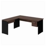 Mesa em "L" (Mesa 1,70m + Mesa Auxiliar) c/ 02 Gavetas - - Marsala / Preto - 23479