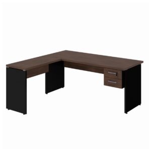 Mesa em "L" (Mesa 1,70m + Mesa Auxiliar) c/ 02 Gavetas - - Marsala / Preto - 23479