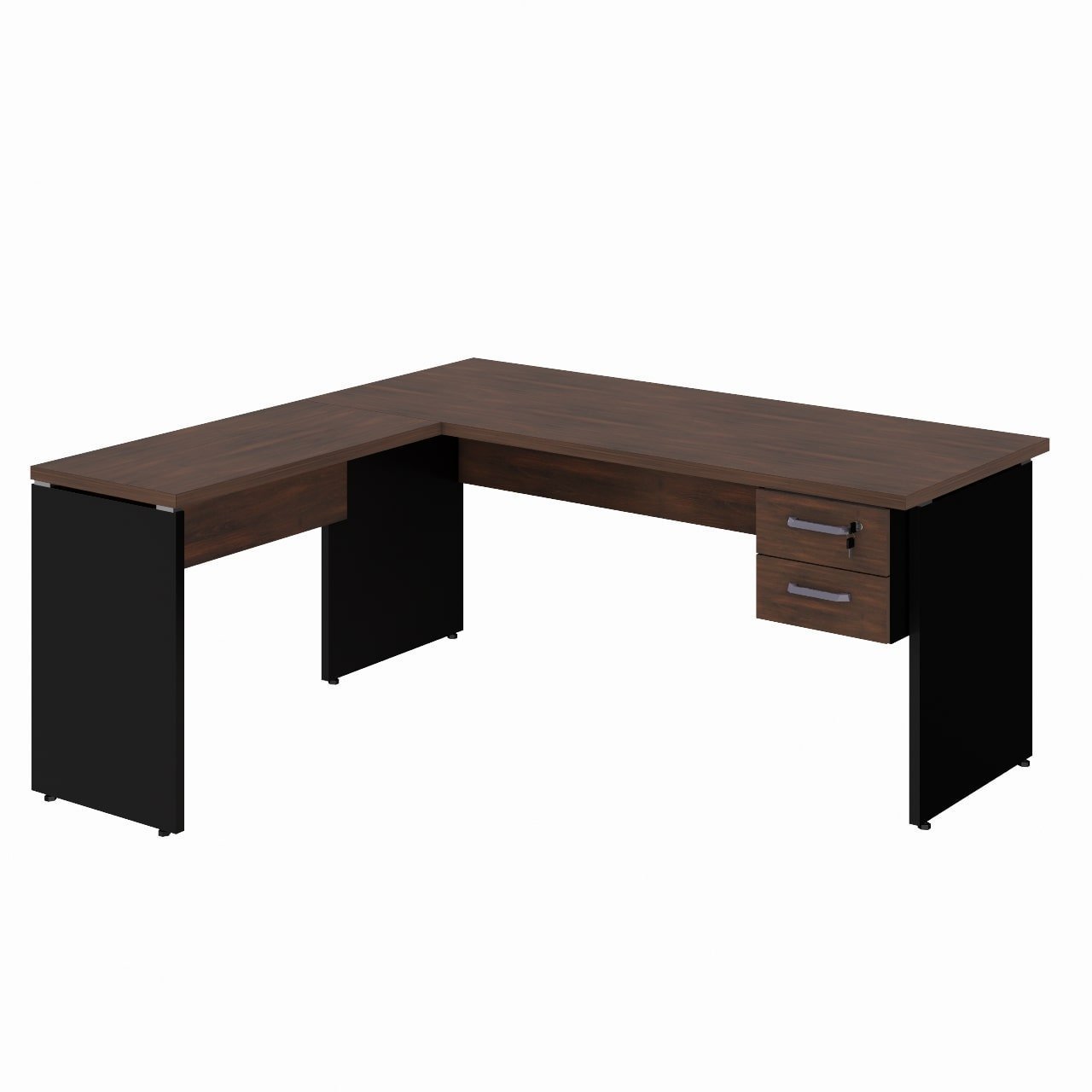 Mesa em "L" (Mesa 1,70m + Mesa Auxiliar) c/ 02 Gavetas - - Marsala / Preto - 23479 - Imagem 5