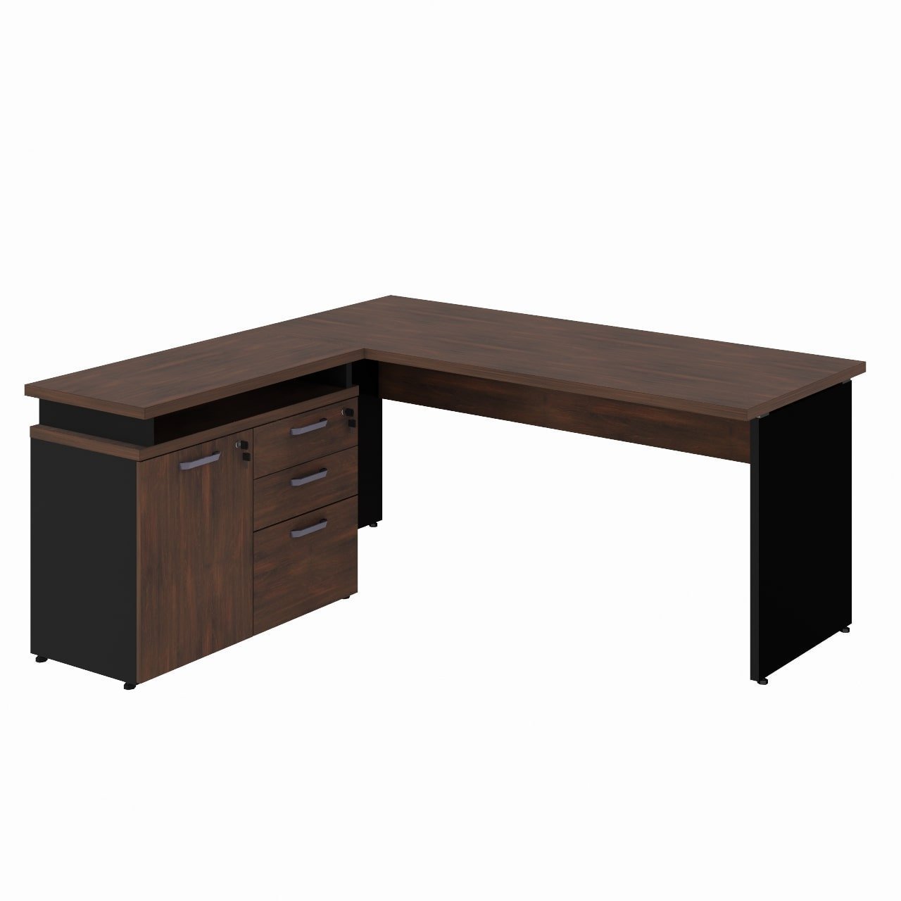 Mesa Escritório em "L" - 1,50m (Extensível) - com Armário Misto (03 Gav.) MARSALA/PRETO - 23482 - Imagem 4