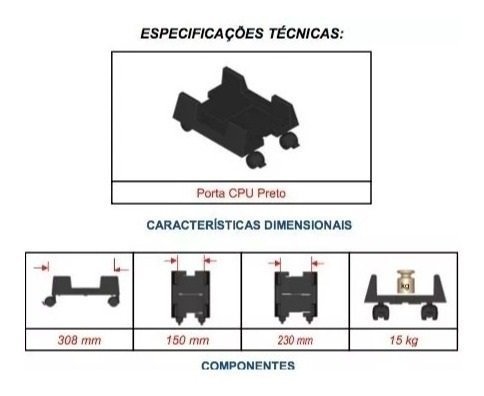 Porta CPU Plástico Preto c/ Rodízios - MASTICMOL - 72101 - Imagem 3
