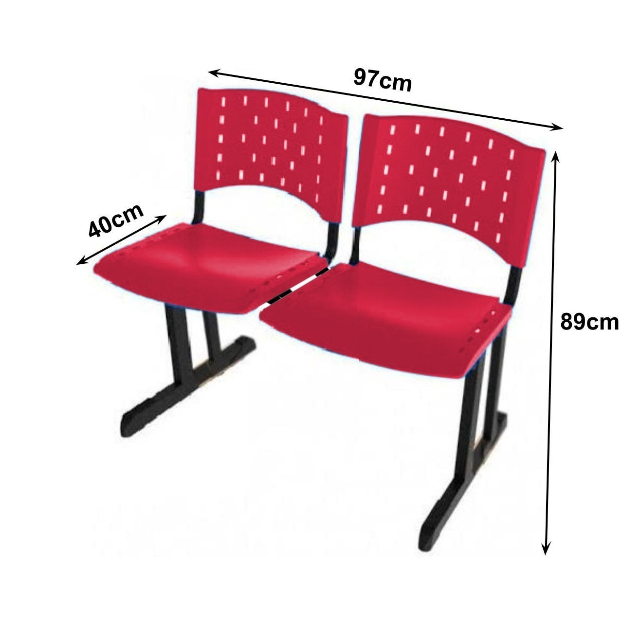 Longarina PLÁSTICA 02 Lugares - Cor VERMELHO 33077 - Imagem 2