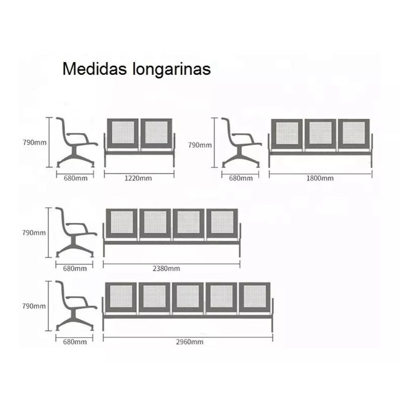 Longarina AEROPORTO com 04 Lugares - Cor Cromada 33109 - Imagem 5