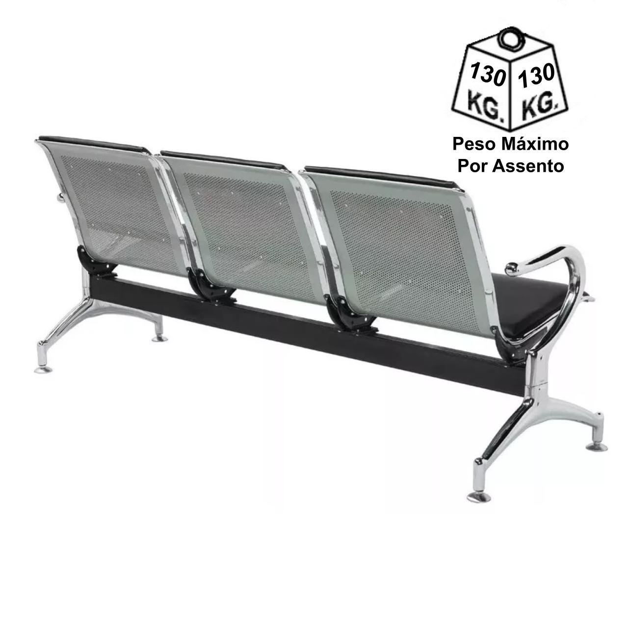 Longarina AEROPORTO ESTOFADA com 03 Lugares - Cor Cromada 33111 - Imagem 3