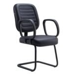 Cadeira Diretor Costurada Base em "S" Preta C/ Braços - Corino Preto - 30300