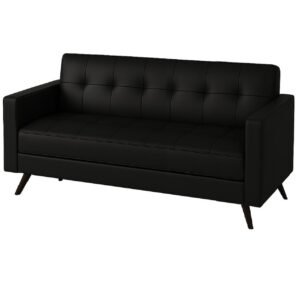 Sofá para Escritório Roma 03 Lugares - Corino - Cor Preto - 60042