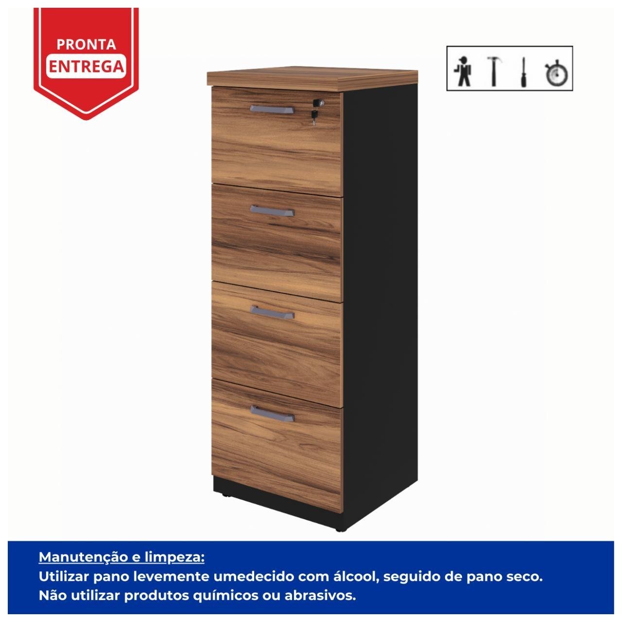 Arquivo 04 Gavetas Pasta Suspensa - 1,28x0,46x0,45m NOGAL SEVILHA/PRETO - 21410 - Imagem 3
