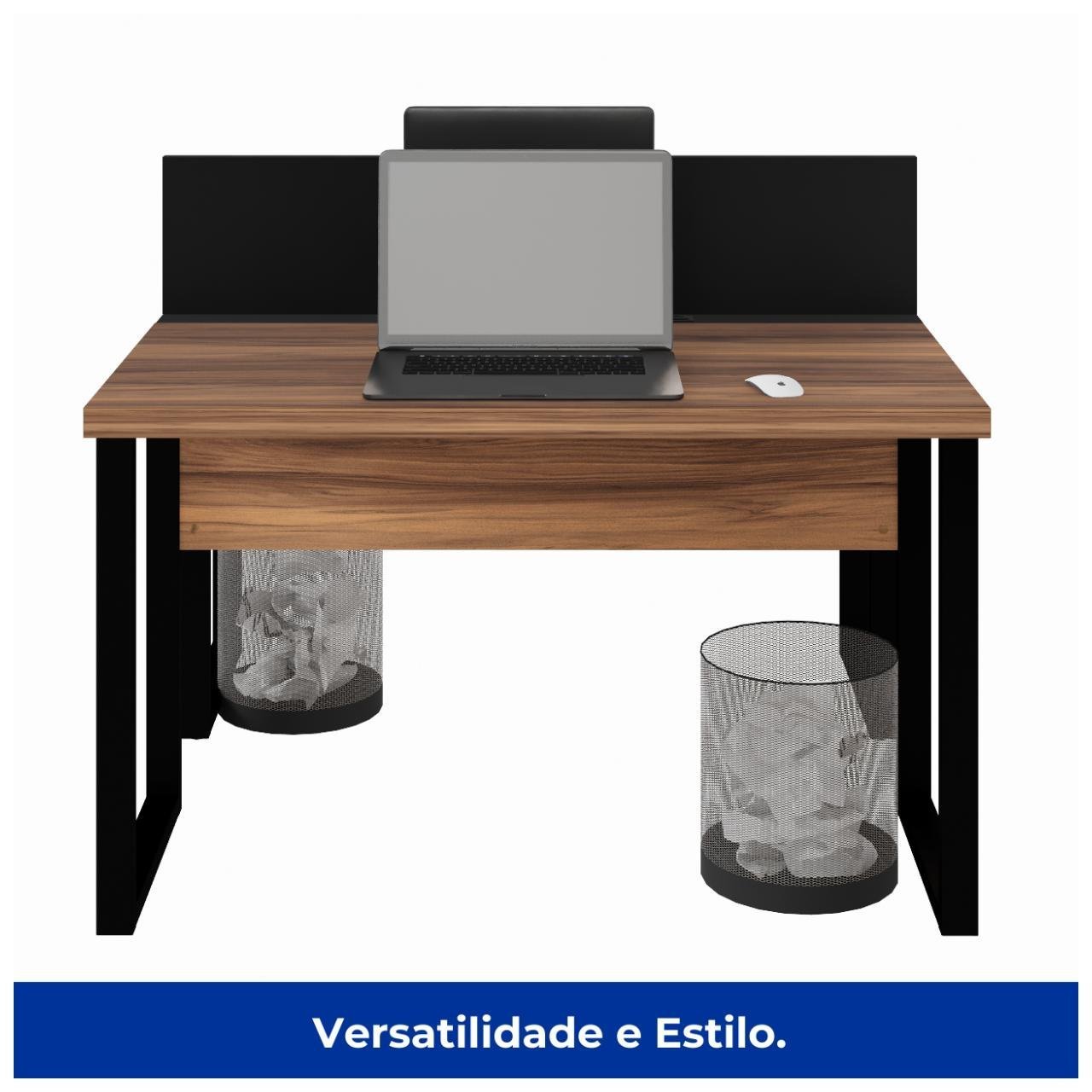 Estação de Trabalho Dupla 1,20x1,35m 02 Lugares s/ Gavetas c/ ponto de tomada PÉ QUADRO - Cor Nogal Sevilha - 63096 - Imagem 3