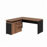 Mesa Escritório em "L" - 1,50x1,50m (Extensível) - com Armário Misto (03 Gav.) NOGAL/SEVILHA - 20603