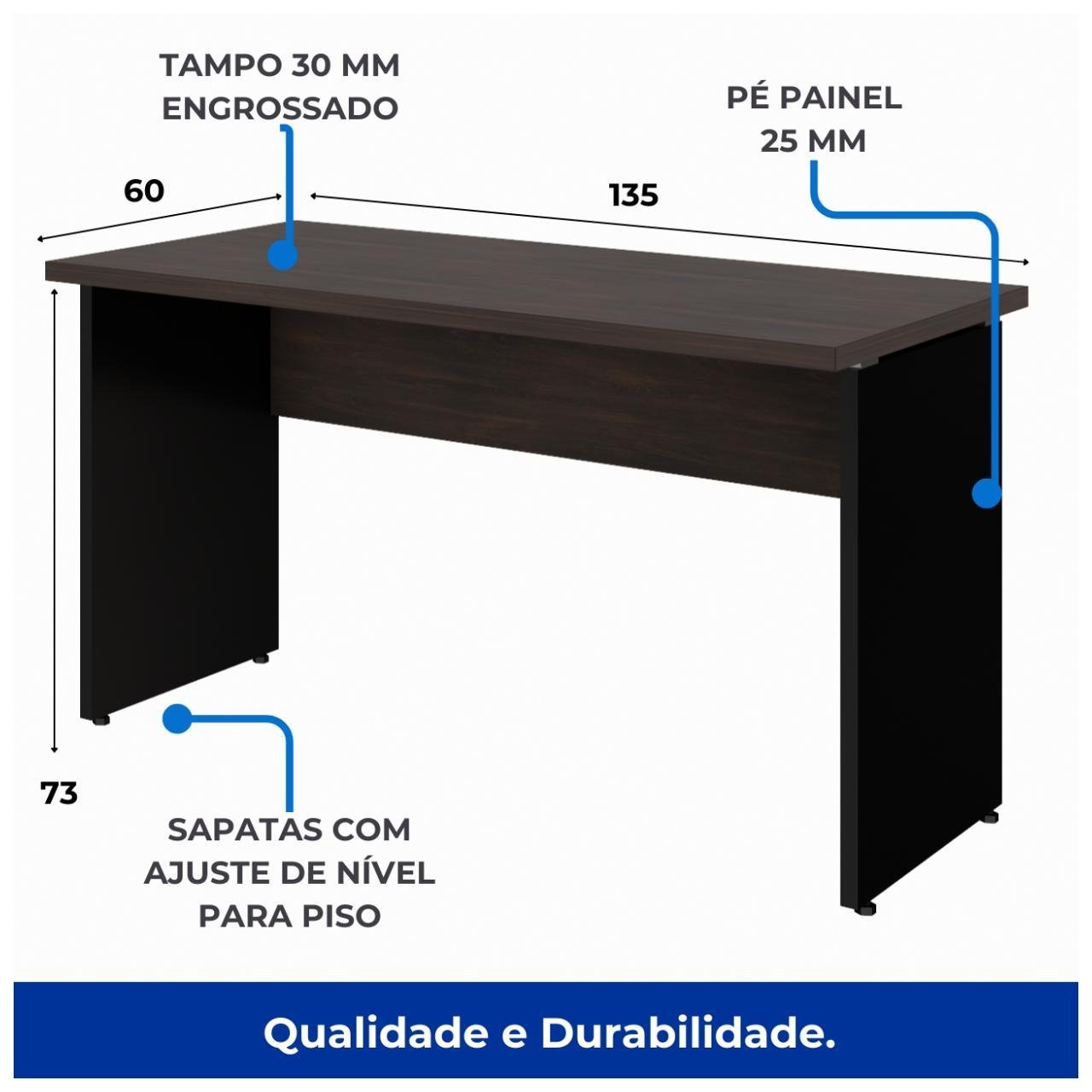 Mesa Escritório PÉ PAINEL – 1,35×0,60m – S/ Gavetas – MARSALA/PRETO – 25420 - Imagem 3