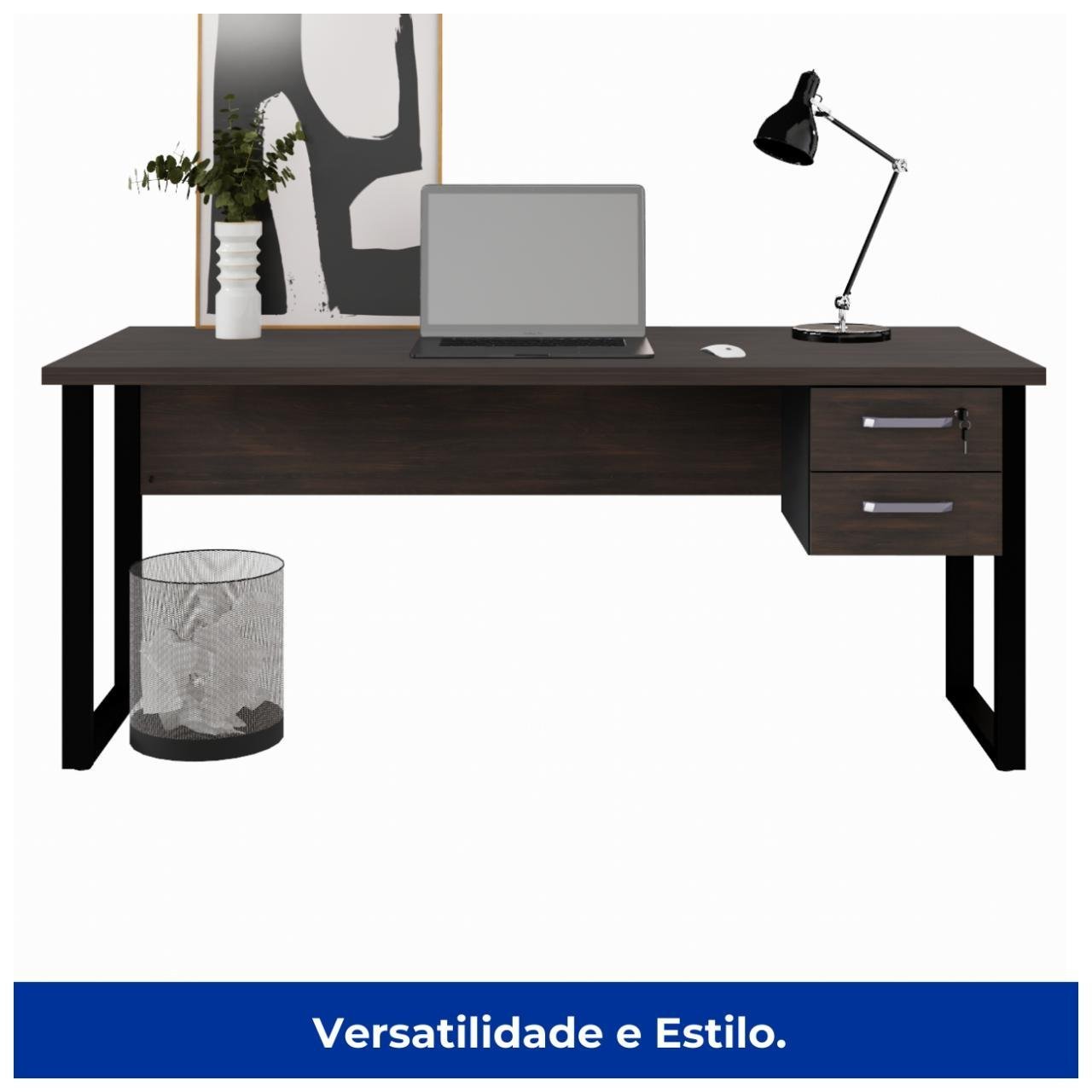 Mesa Escritório PÉ QUADRO 1,70x0,70m - C/ Gavetas - MARSALA/PRETO - 25475 - Imagem 3