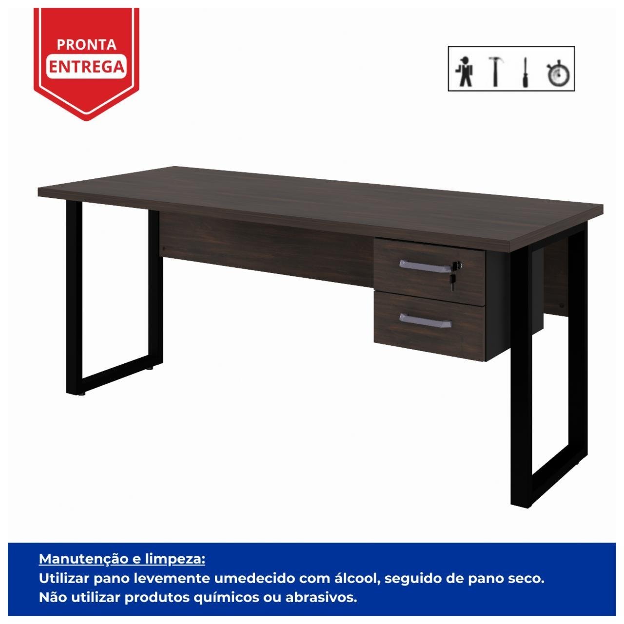 Mesa Escritório PÉ QUADRO 1,70x0,70m - C/ Gavetas - MARSALA/PRETO - 25475 - Imagem 8