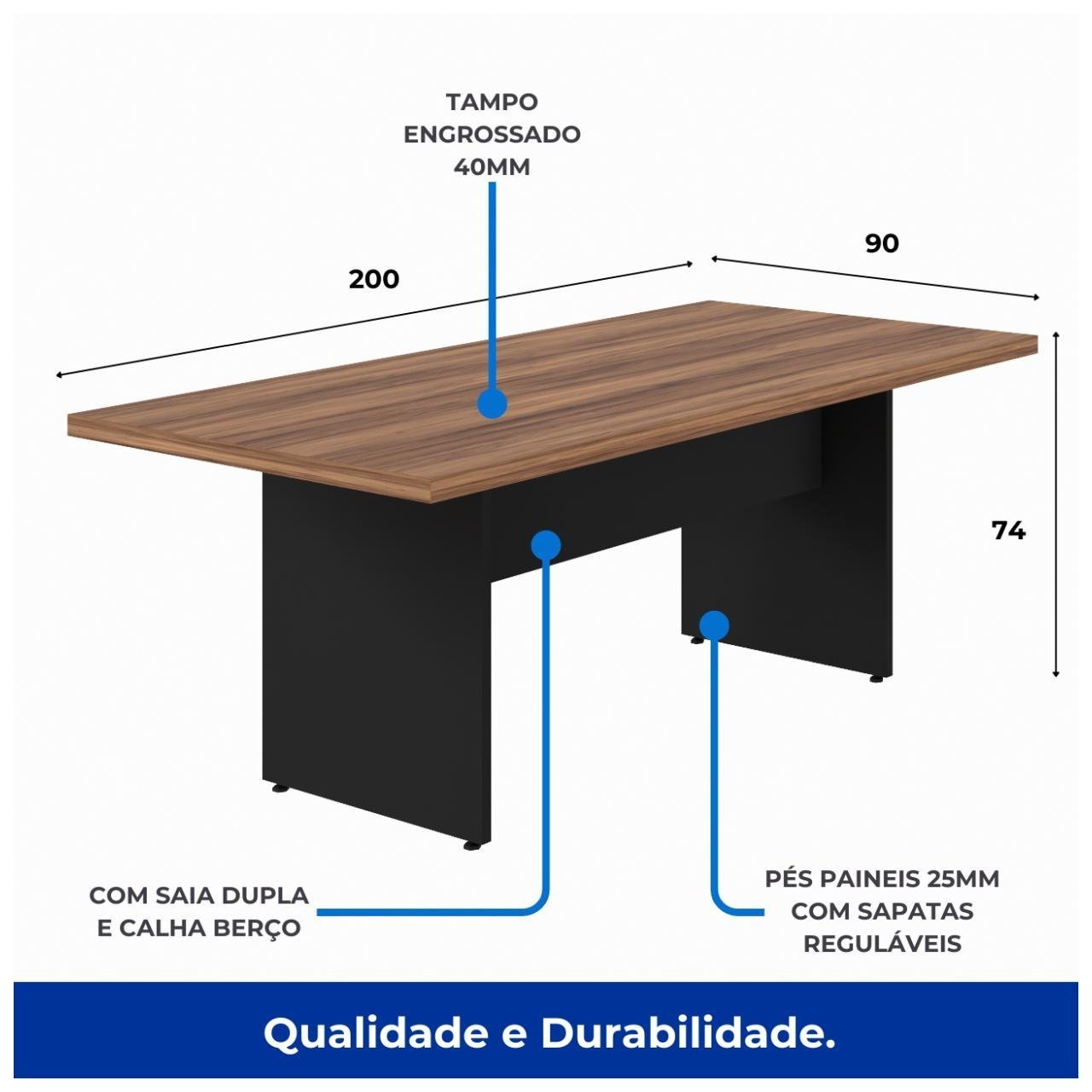 Mesa de Reunião 2,00x0,90m NOGAL SEVILHA/PRETO - 21408 - Imagem 4