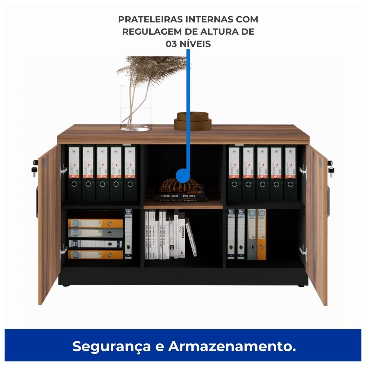 Armário Baixo Credenza - 1,20x0,74X0,45m NOGAL SEVILHA/PRETO - 21412 - Imagem 4