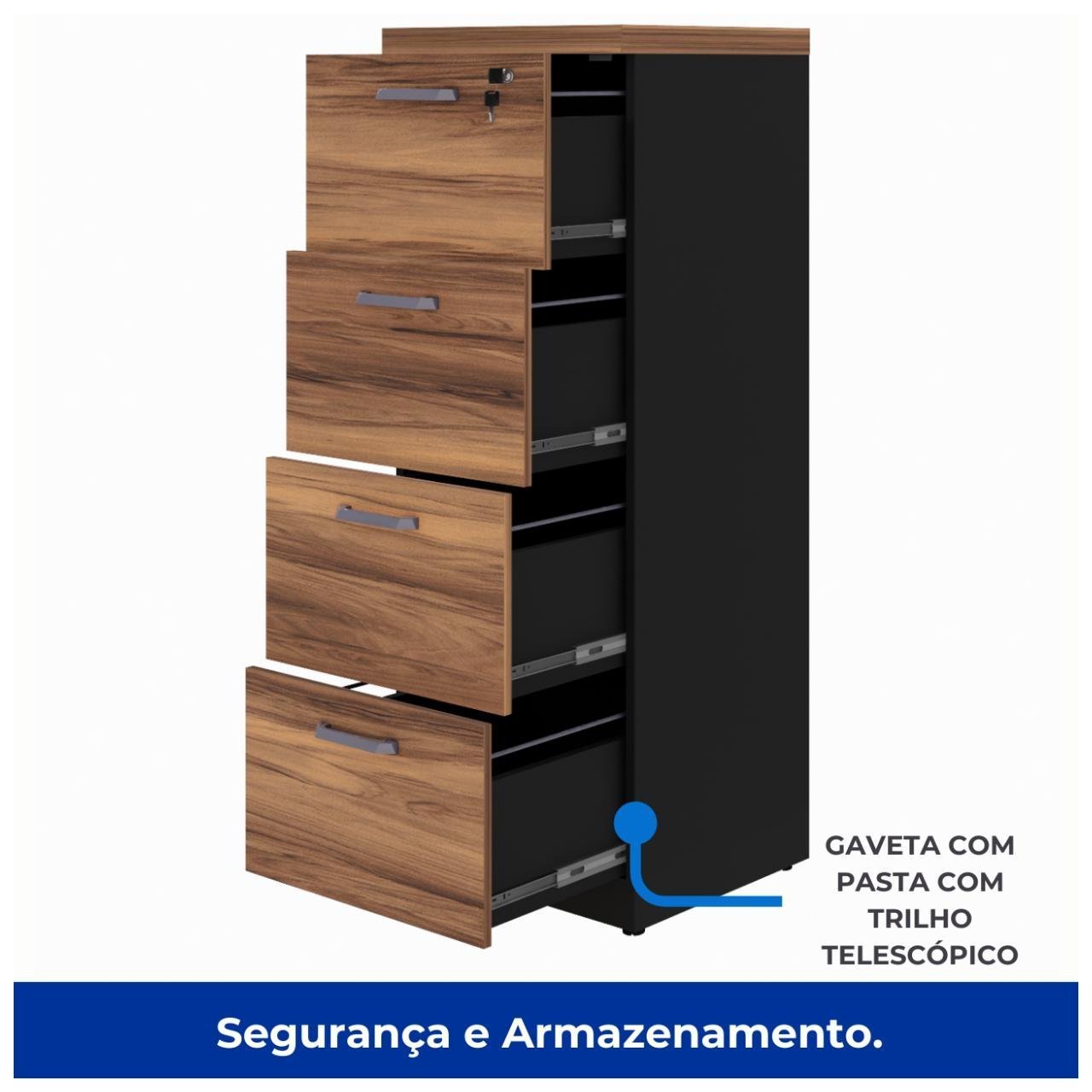 Arquivo 04 Gavetas Pasta Suspensa - 1,28x0,46x0,45m NOGAL SEVILHA/PRETO - 21410 - Imagem 5