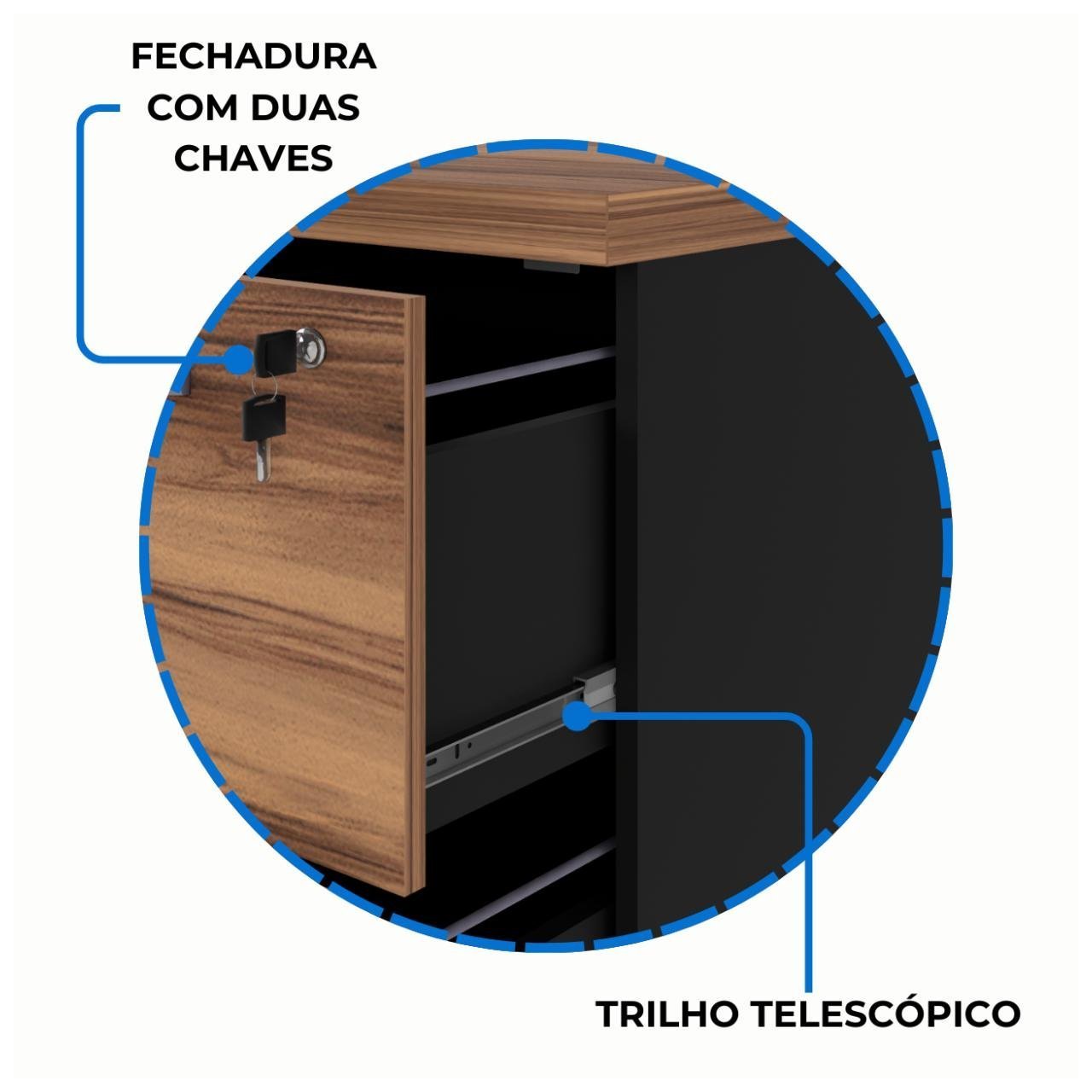 Arquivo 04 Gavetas Pasta Suspensa - 1,28x0,46x0,45m NOGAL SEVILHA/PRETO - 21410 - Imagem 6