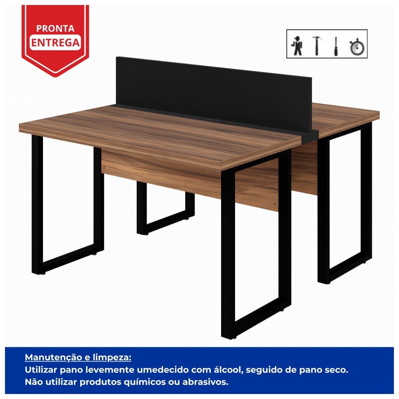 Estação de Trabalho Dupla 1,20x1,35m 02 Lugares s/ Gavetas c/ ponto de tomada PÉ QUADRO - Cor Nogal Sevilha - 63096 - Imagem 7