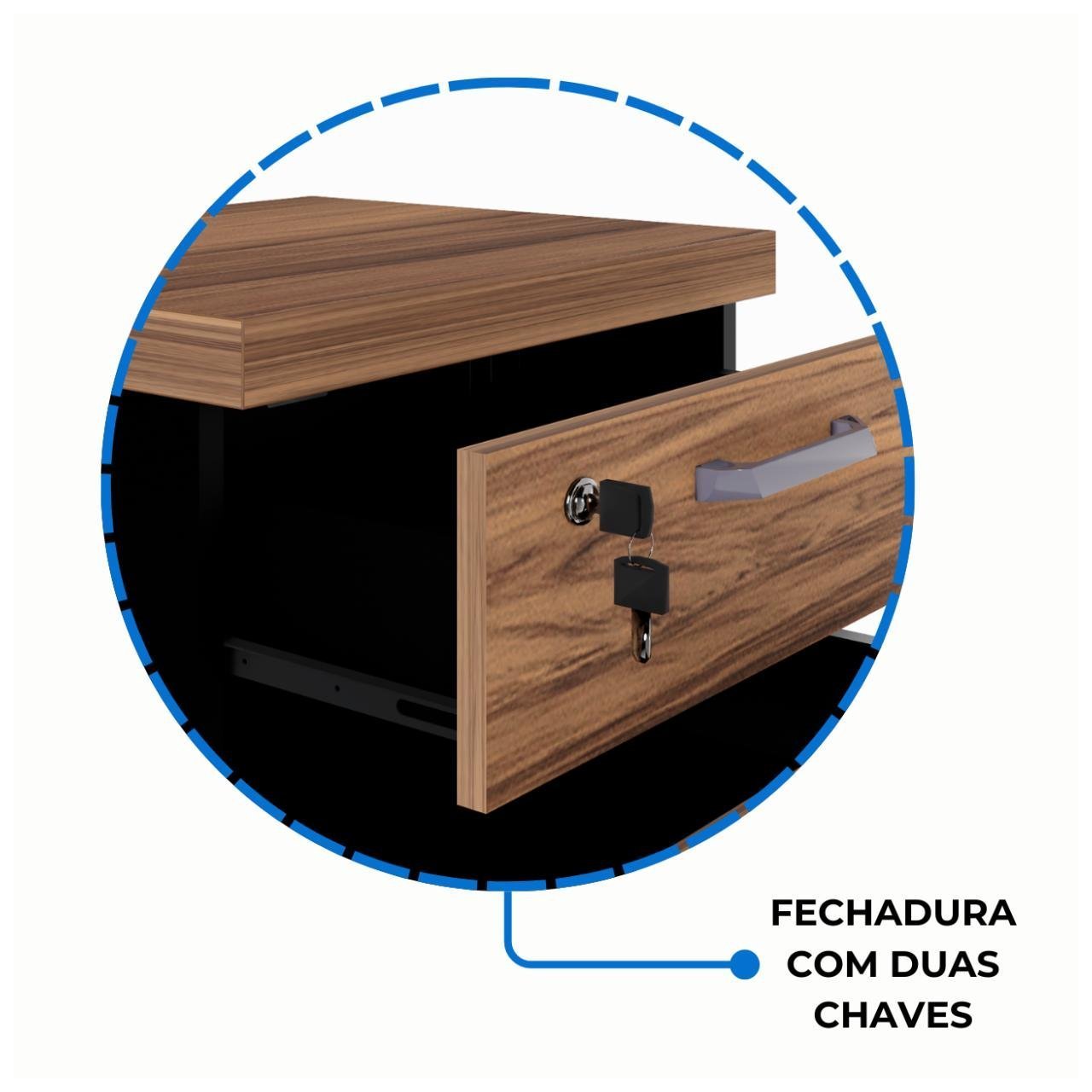 Gaveteiro Volante 03 Gav - 0,68x0,46x0,40m NOGAL SEVILHA/PRETO - 21409 - Imagem 6