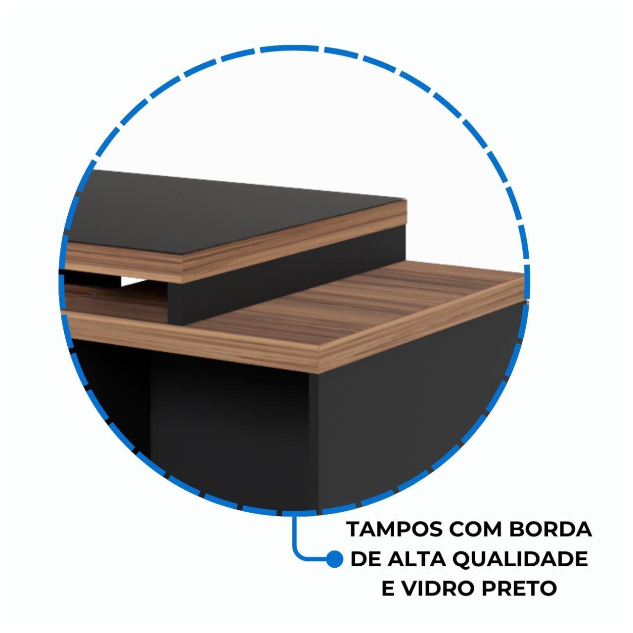 Mesa PEDESTAL RETA C/ VIDRO (03 Gav.) - 1,92X0,70m NOGAL SEVILHA/PRETO - 21399 - Imagem 7
