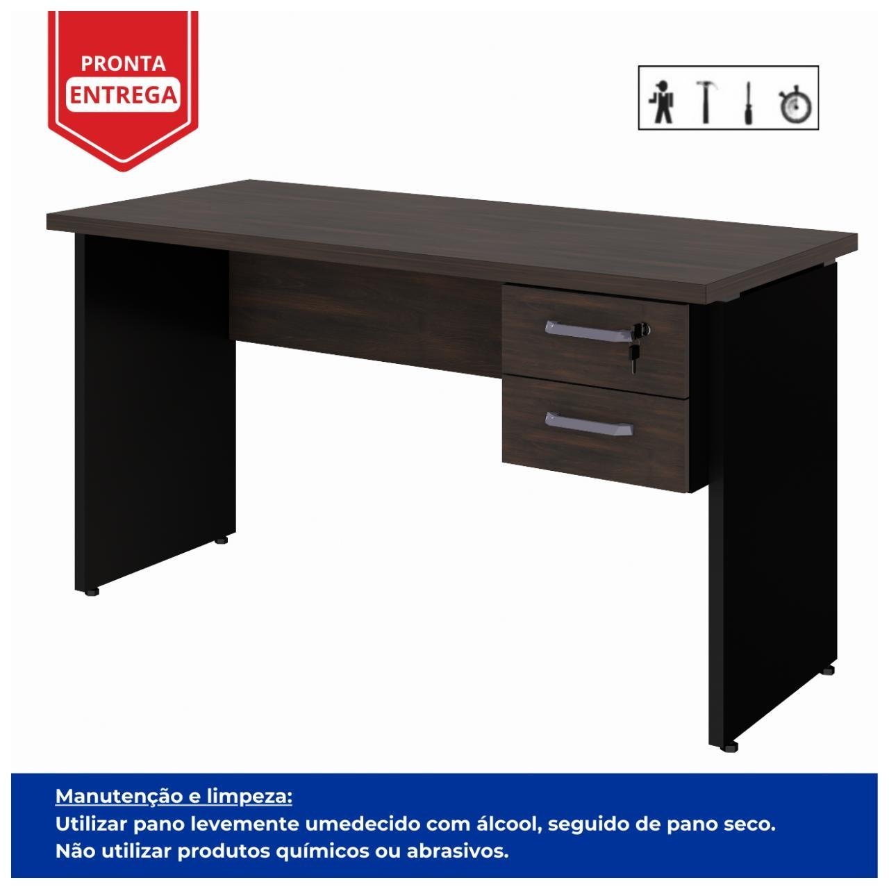 Mesa Escritório PÉ PAINEL – 1,35×0,60m – C/ Gavetas – MARSALA/PRETO – 25421 - Imagem 7