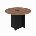 Mesa de Reunião Redonda c/ Caixa de Tomadas -1,10x1,10x0,74m - NOGAL SEVILHA / PRETO - 21418