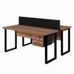 Estação de Trabalho 1,50x1,35m 02 Lugares c/ Gavetas c/ ponto de tomada PÉ QUADRO - Cor Nogal Sevilha - 63099