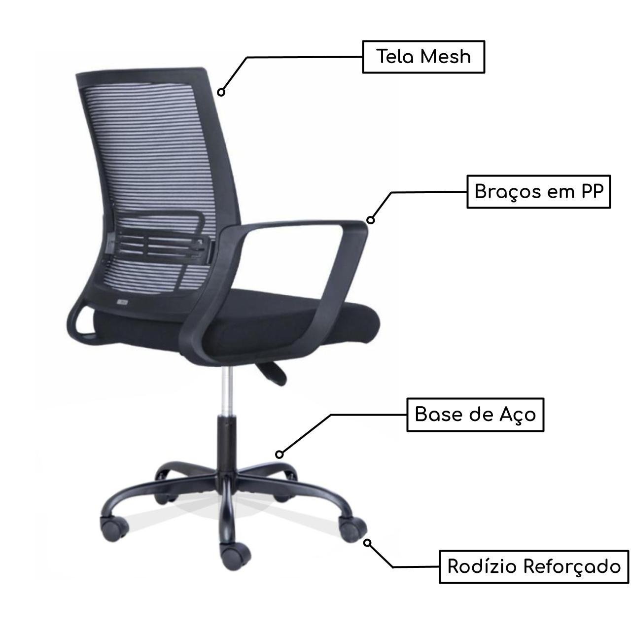 Cadeira de Escritório Tela WISH - Cor Preto - Imagem 2