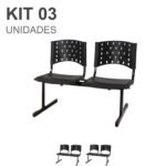Kit 03 Cadeiras Longarinas PLÁSTICAS 02 Lugares - Cor PRETA - REALPLAST - 23019