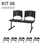 Kit 06 Cadeiras Longarinas PLÁSTICAS 02 Lugares - Cor PRETA - REALPLAST - 23022