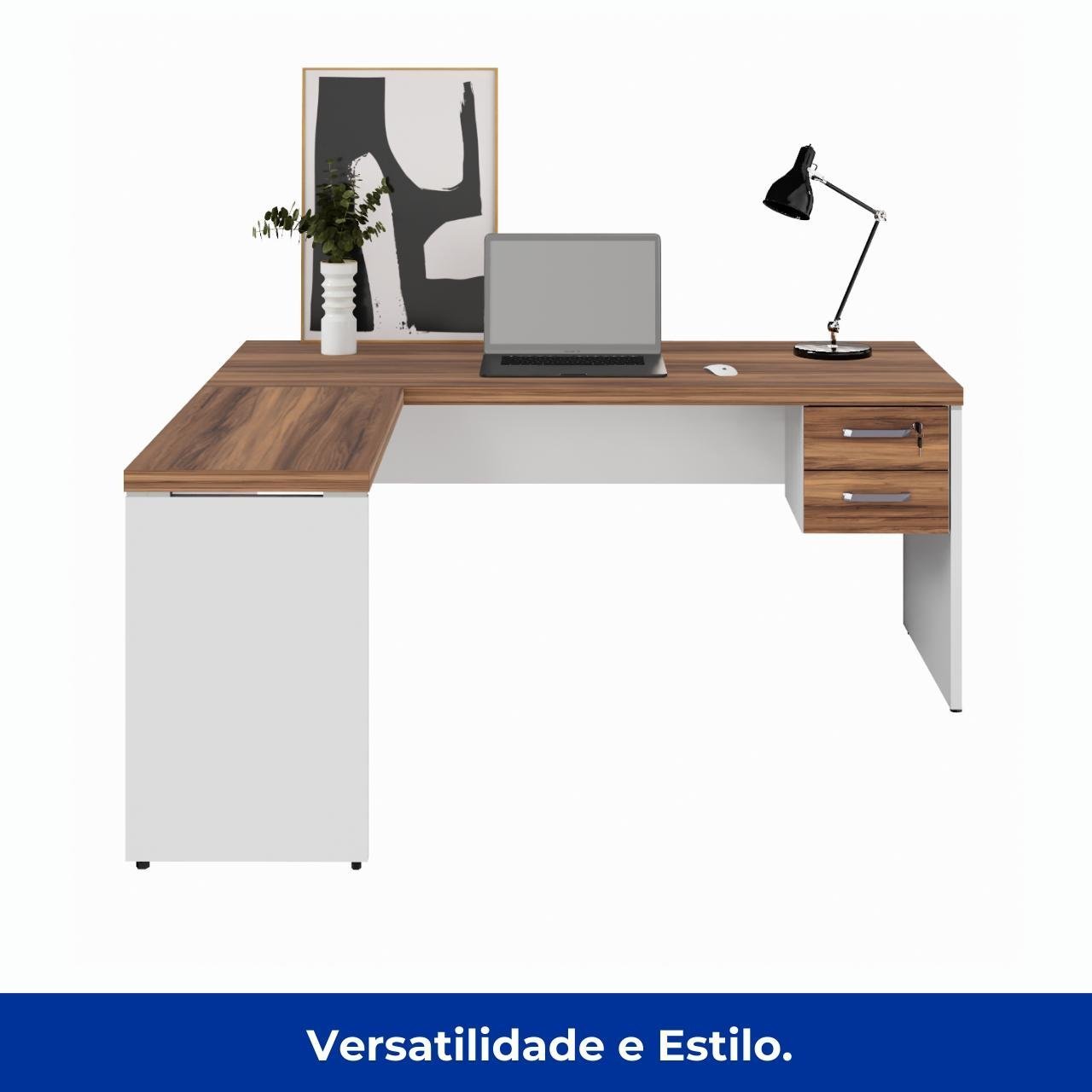 Mesa em L (Mesa 1,70m + Mesa Auxiliar) - C/ Gavetas - WORKSTART - NOGAL SEVILHA/BRANCO - 34326 - Imagem 3