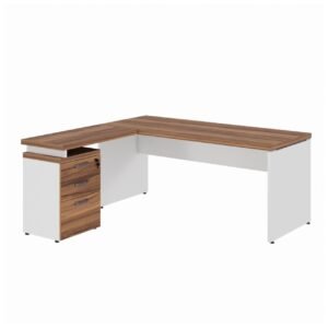 Mesa Escritório em "L" c/ Gavetão na Auxiliar 1,70x1,50m - WORK START - NOGAL SEVILHA/BRANCO - 34328