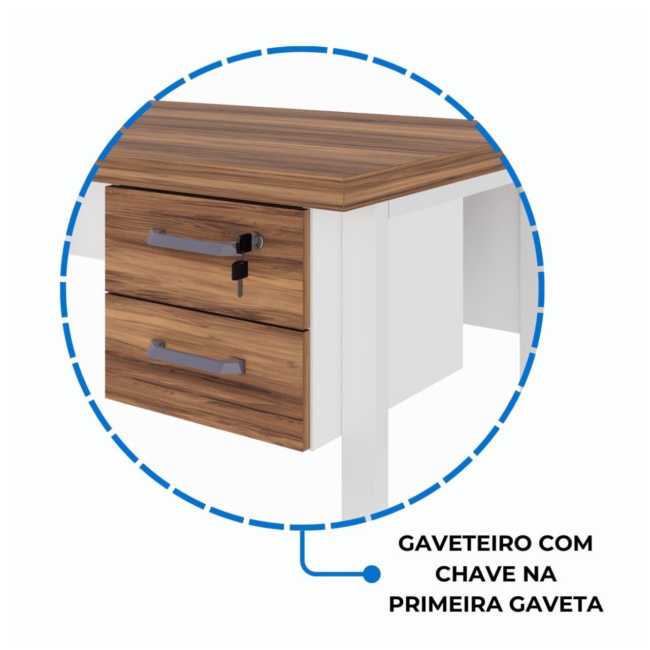 Mesa em L PÉ QUADRO (Mesa 1,50m + Mesa Auxiliar) - C/ Gavetas - WORKSTART - NOGAL SEVILHA/BRANCO - 34330 - Imagem 6