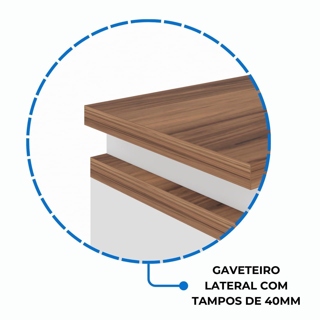Mesa Escritório em “L” c/ Gaveteiro 1,50×1,50m NOGAL SEVILHA/BRANCO - 34339 - Imagem 5