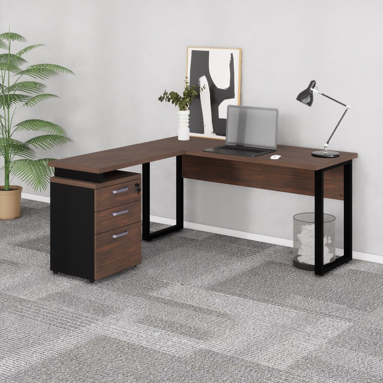 Mesa Escritório em “L” c/ Gaveteiro 1,70m MARSALA/PRETO - 34441 - Imagem 4