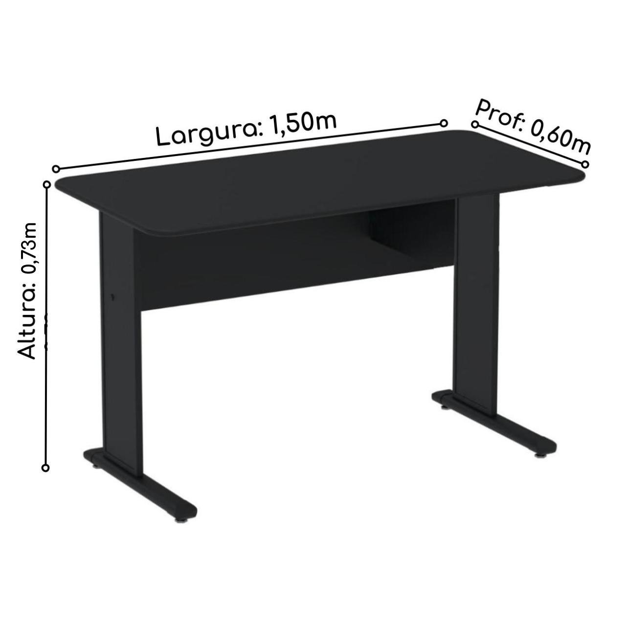 Mesa Escritório 1,50x0,60m 15MM - S/GAVETAS - PRETO / PRETO - JOB - 23333 - Imagem 3