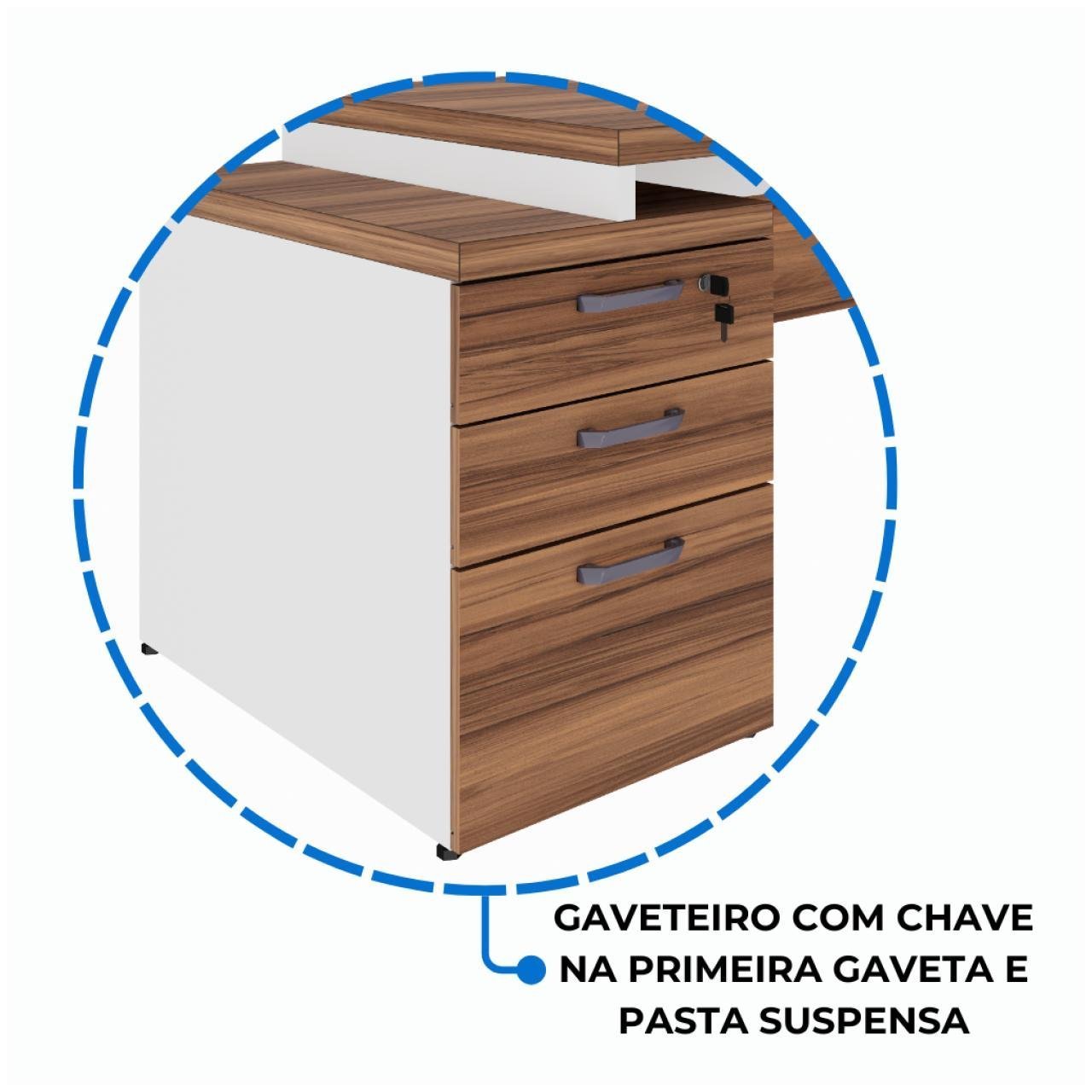 Mesa PEDESTAL RETA (03 Gav.) - 1,92X0,70m - WORKSTART - NOGAL SEVILHA/BRANCO- 34405 - Imagem 7