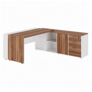 Mesa Escritório PRESIDENTE c/ Armário Pedestal - 1,82x1,80m - NOGAL SEVILHA/BRANCO - 34602