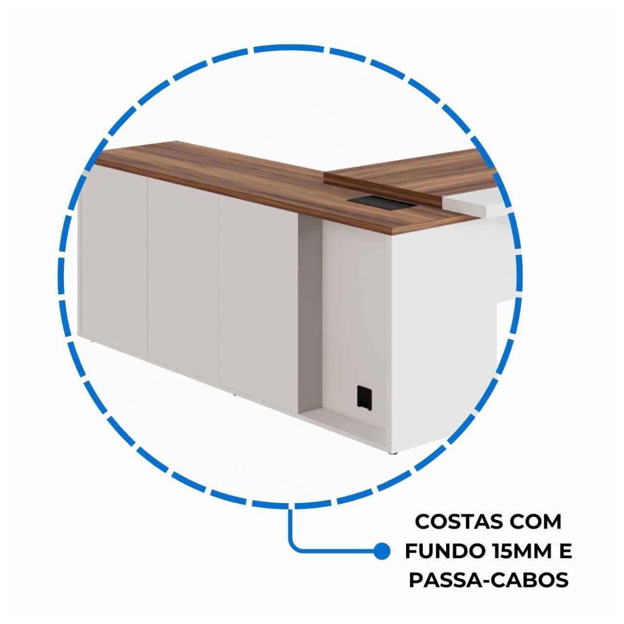 Mesa Escritório PRESIDENTE c/ Armário Pedestal - 1,82x1,80m - NOGAL SEVILHA/BRANCO - 34602 - Imagem 8