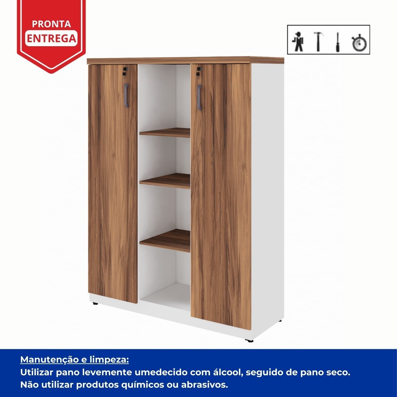 Armário Alto Credenza com Nicho - 1,61x1,20x0,45m - NOGAL SEVILHA/BRANCO- 34415 - Imagem 6