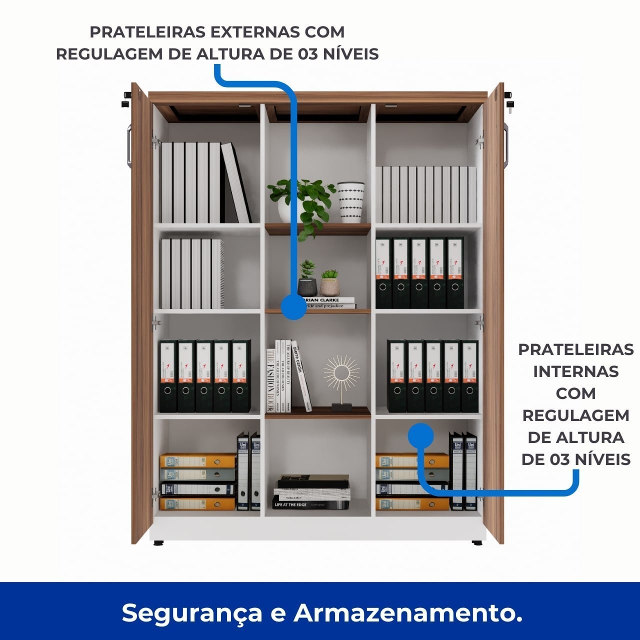 Armário Alto Credenza com Nicho - 1,61x1,20x0,45m - NOGAL SEVILHA/BRANCO- 34415 - Imagem 3