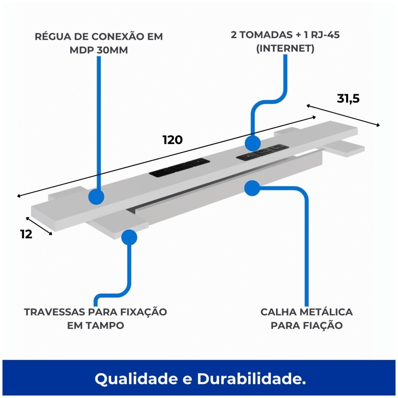 Estação de Trabalho Dupla 1,20×1,35m c/ 02 Gavetas c/ ponto de tomada PÉ QUADRO – Cor Nogal Sevilha/Branco - 34423 - Imagem 2