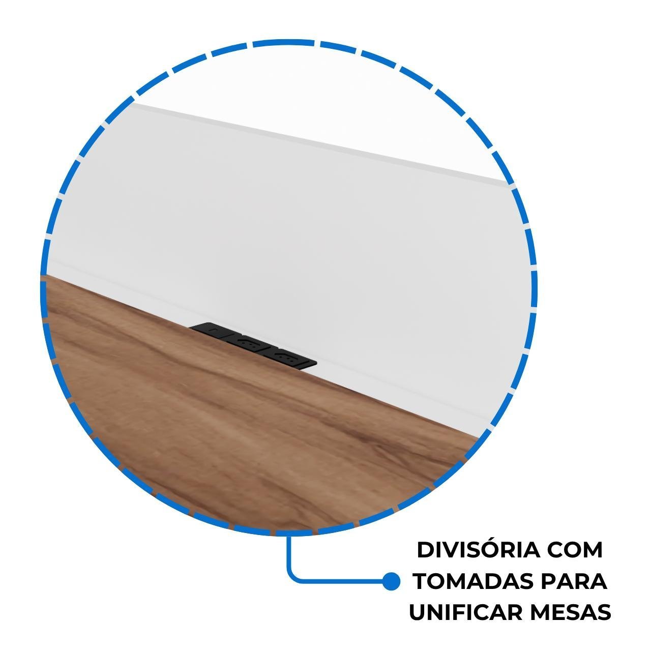 Estação de Trabalho Dupla 1,20×1,35m c/ 02 Gavetas c/ ponto de tomada PÉ QUADRO – Cor Nogal Sevilha/Branco - 34423 - Imagem 5