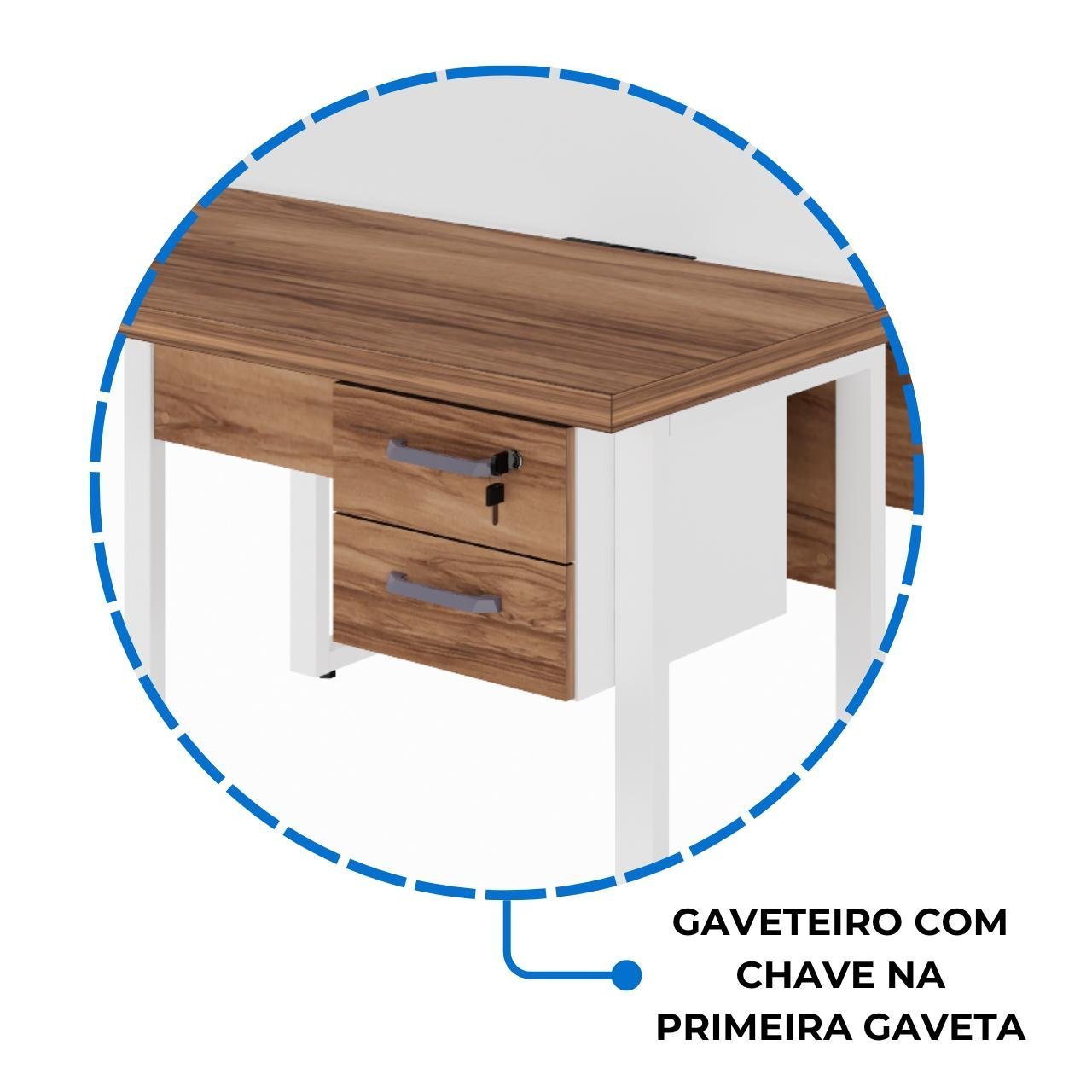 Estação de Trabalho Dupla 1,20×1,35m c/ 02 Gavetas c/ ponto de tomada PÉ QUADRO – Cor Nogal Sevilha/Branco - 34423 - Imagem 8
