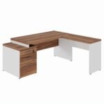 Mesa para Escritório em “L” com Gavetão – 1,92X1,60m -NOGAL SEVILHA/BRANCO – 34431